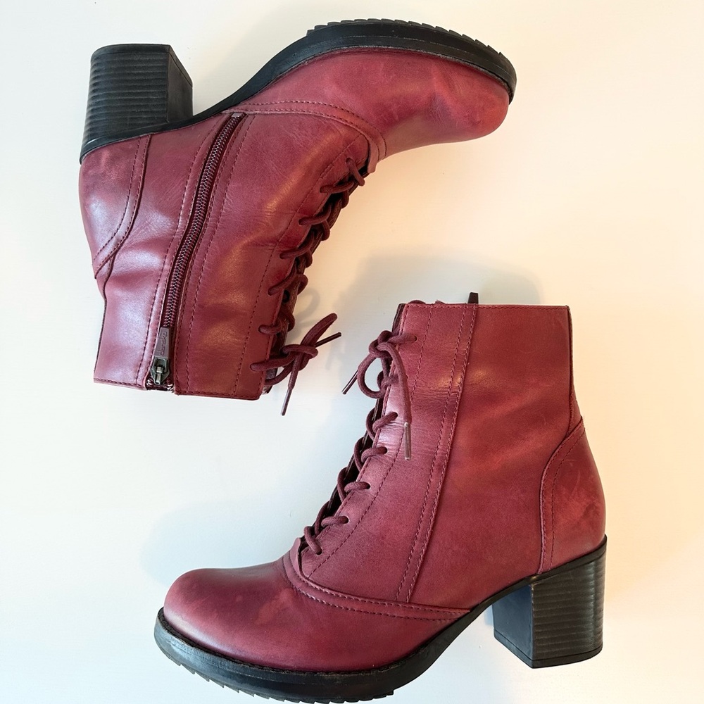 Dansko Ames Red Lace Up Boots with Block Heel